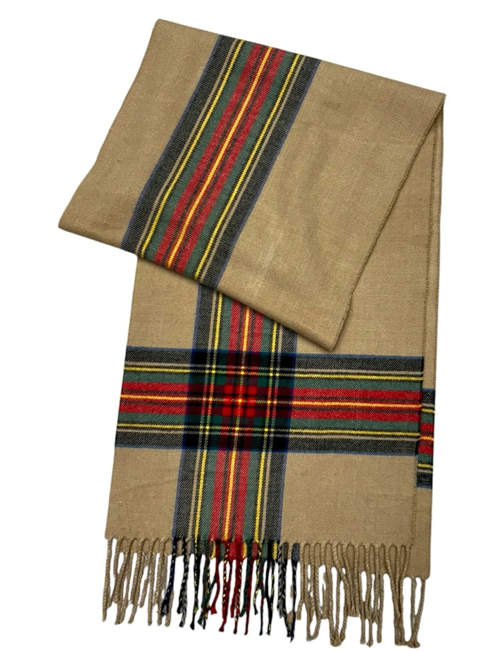 Cashmere Camel Tartan Plaid Scarf Made in Scotland 100% Fall Winter Scarf